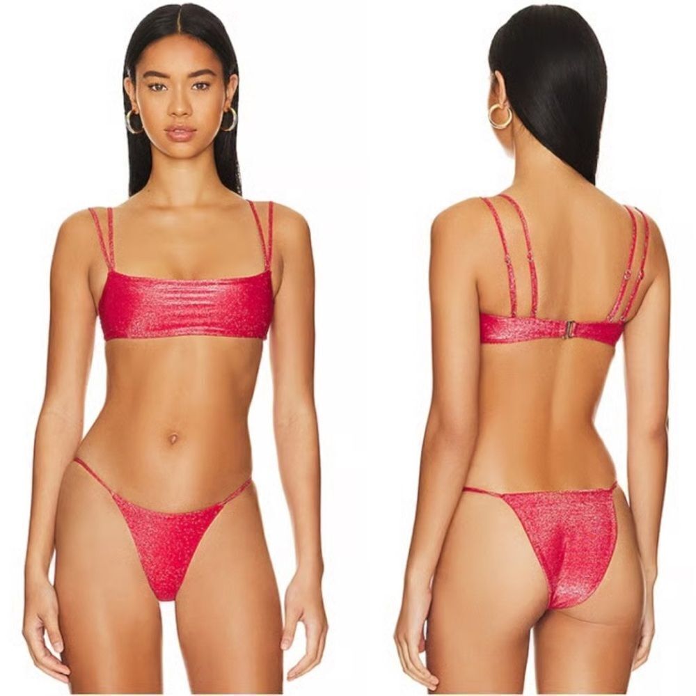 Tularosa red Bikini just a feeling top bottom metallic 2 pc swimsuit Revolve S